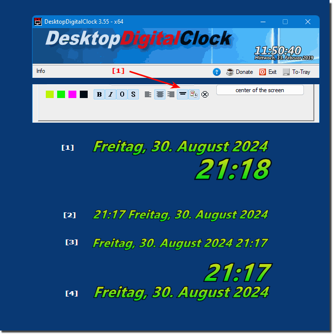 Date and time side by side on the Windows desktop?