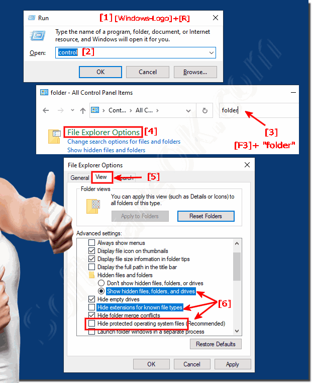 View hiden and protected system files on all Windows-OS!